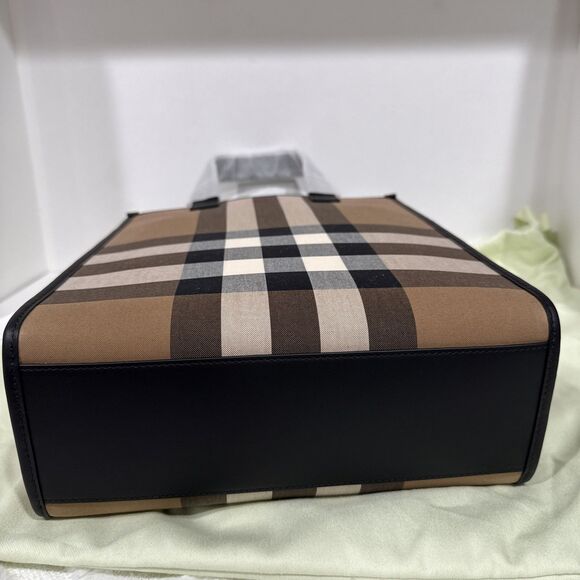 Burberry Black/Beige House Check Fabric Small N/S Book Tote New With Tag - Picture 6 of 7